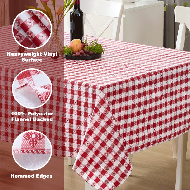 Newbridge 60 x 84 Inch Rectangle Vinyl Tablecloth with Flannel Backing, Bistro Tavern Check, CafÃ© Checkered Indoor Outdoor Vinyl Table Cover for Picnic, Barbecue and Patio Dining, Red - Image 4